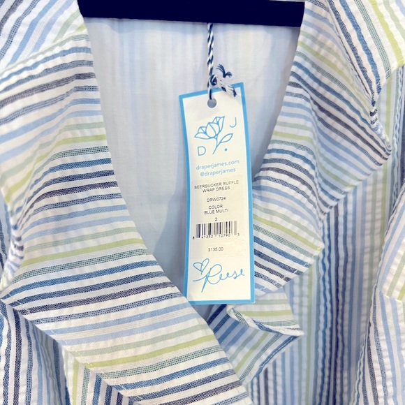 NWT Draper James Seersucker Ruffle Wrap Dress, Size 2, Multi Color Summer Stripe - Picture 2 of 5